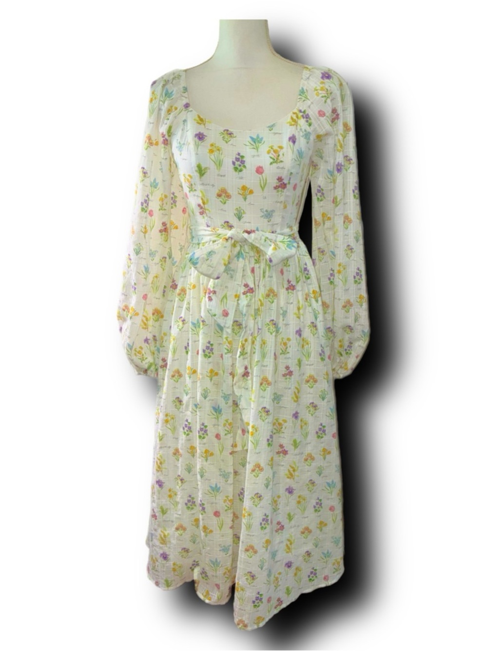 ‘Til Love Romantic Botanical Print Floral Cottagecore Cotton Midi Dress By Aura